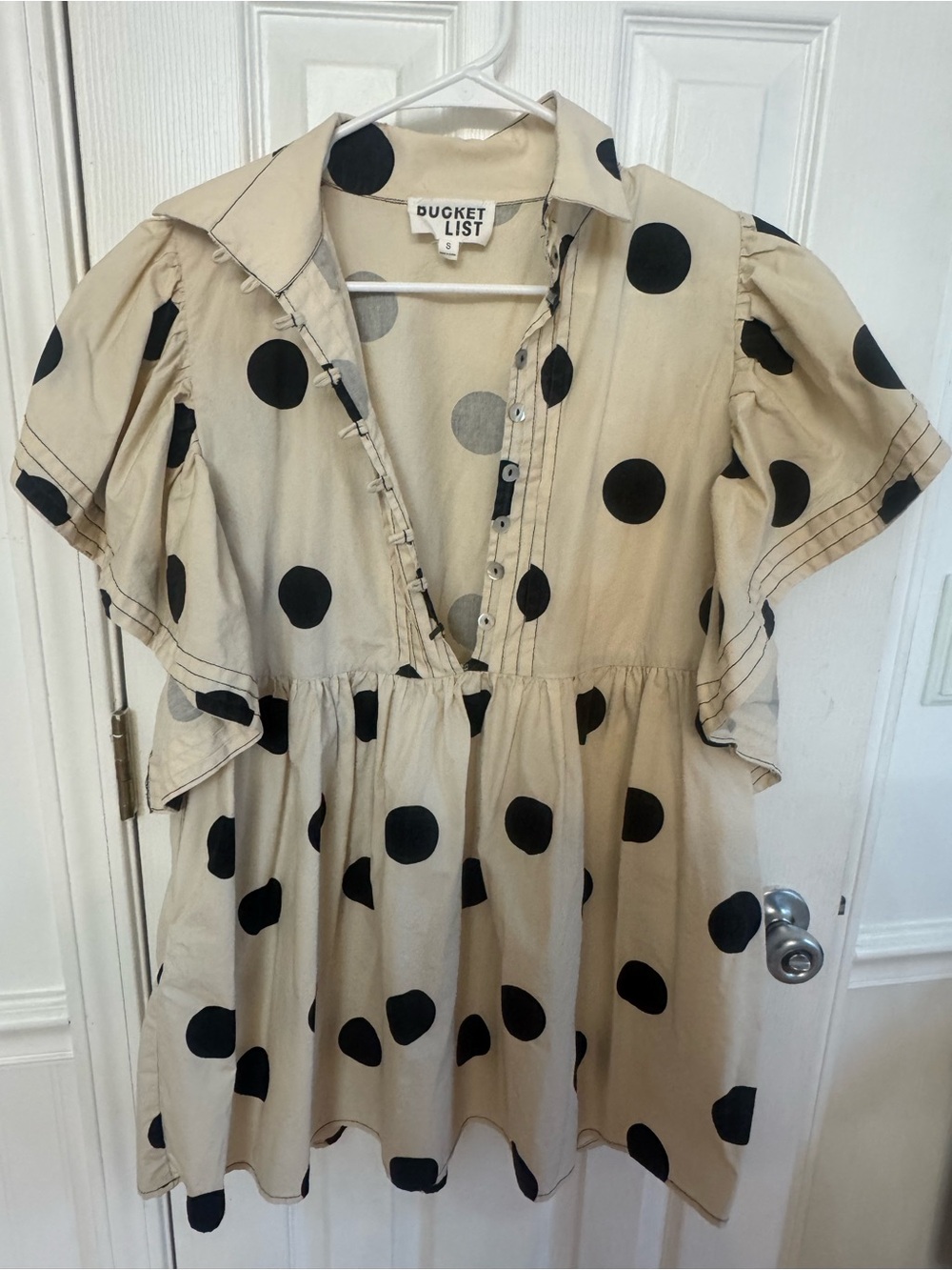 BUCKETLIST Cream Dress with Black Polka Dots